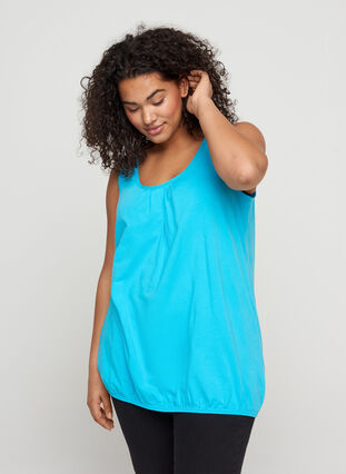 Cotton top with a round neck and lace trim, River Blue, Model image number 0