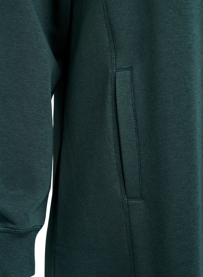 Short sweatshirt dress with high collar and pockets, Green, Packshot image number 3