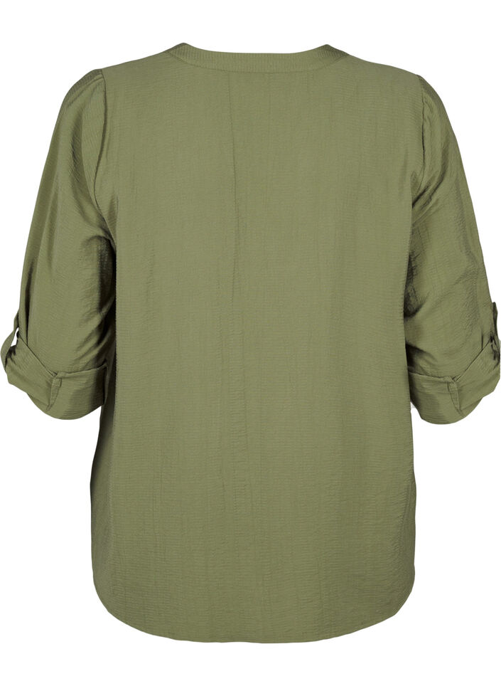 Viscose shirt blouse with 3/4 sleeves, Winter Moss, Packshot image number 1