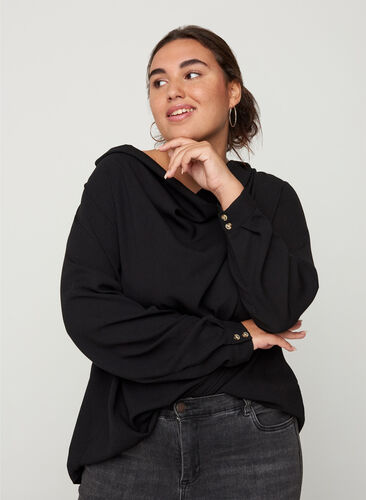 Blouse with long sleeves, Black, Model image number 0