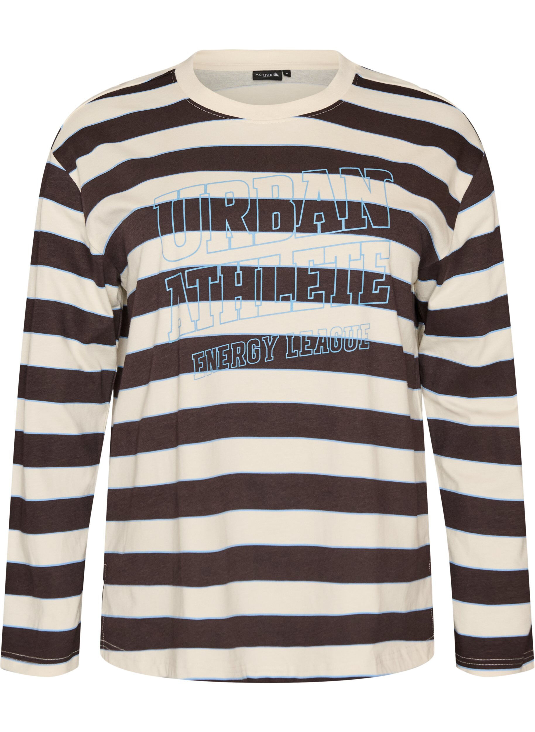 Striped jersey blouse with a sporty text print