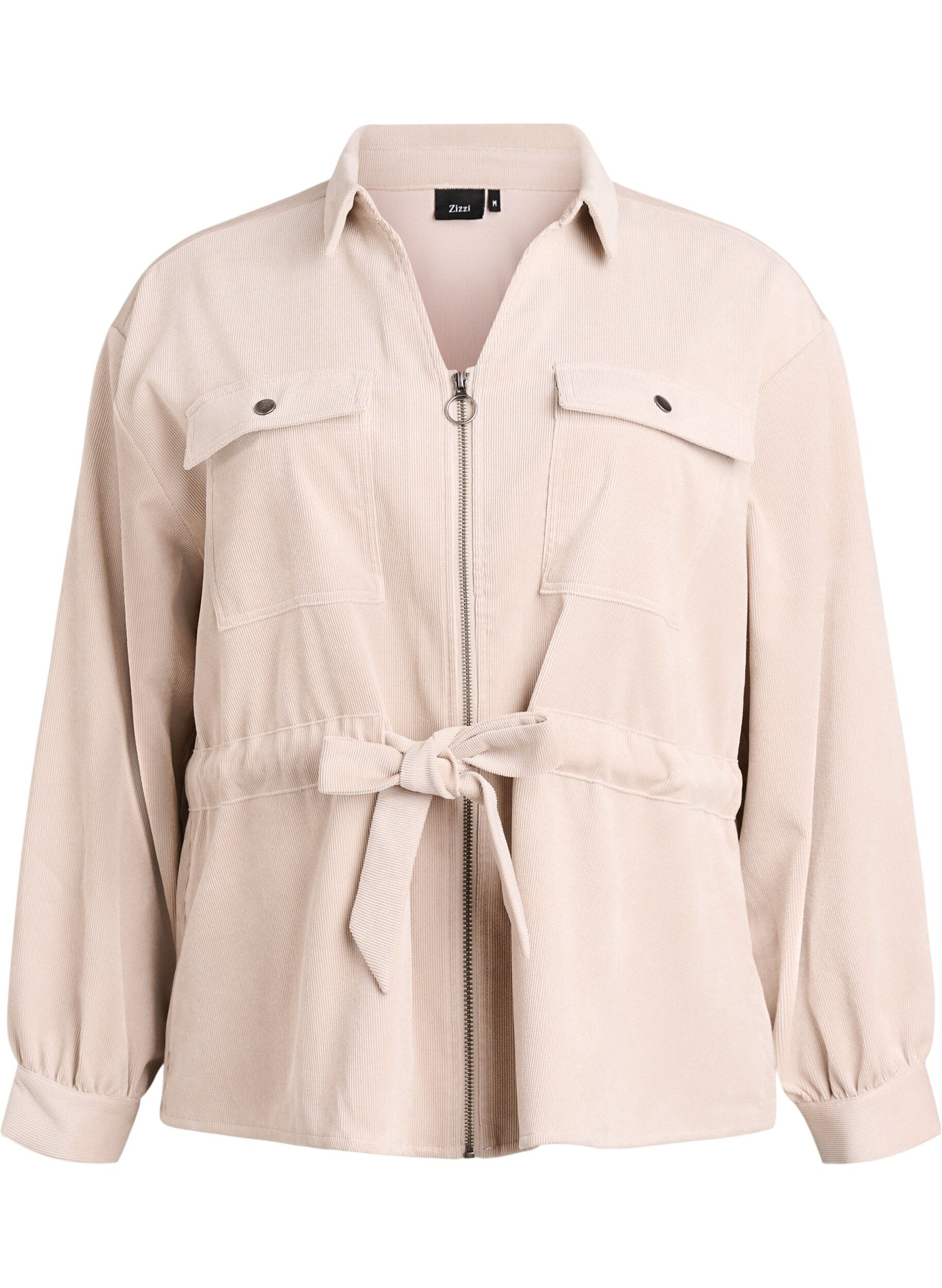 Corduroy shacket with tie belt and pockets