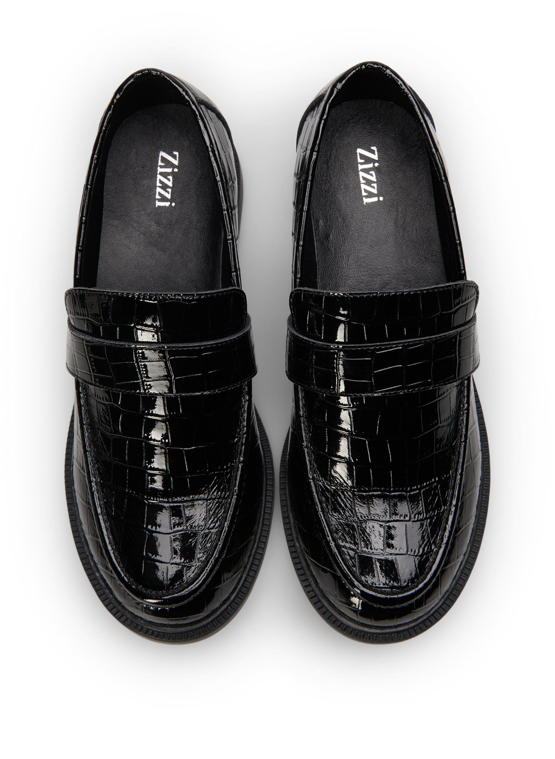 Zizzifashion Wide fit croco loafers in leather, Black, Packshot image number 2