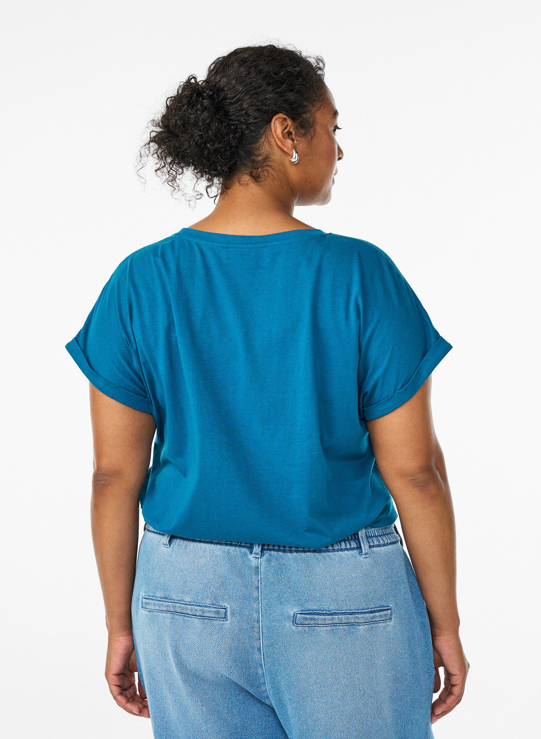 Zizzifashion Short sleeved cotton blend t-shirt, Petrol, Model image number 2