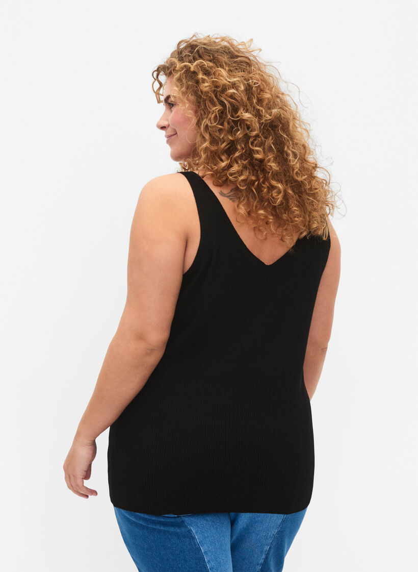 Knitted top with v-neckline, Black, Model image number 1