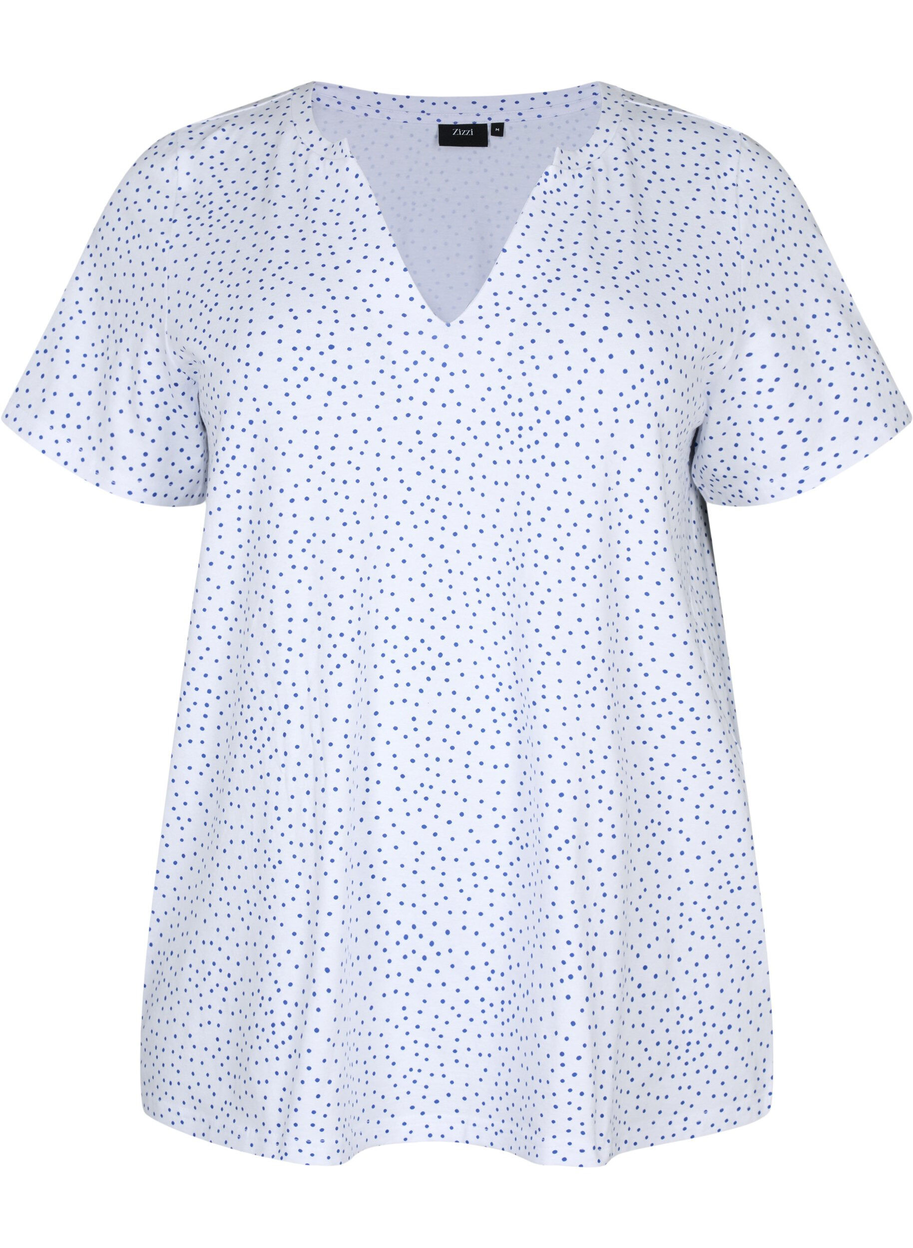 Zizzifashion Cotton t-shirt with dots and v-neck, B.White/S.T.W Dot, Packshot image number 0