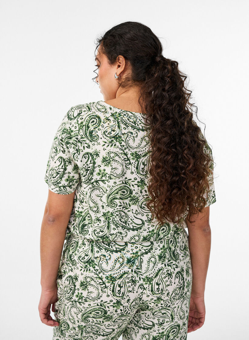 Short sleeve viscose blouse with print, Green, Model image number 2
