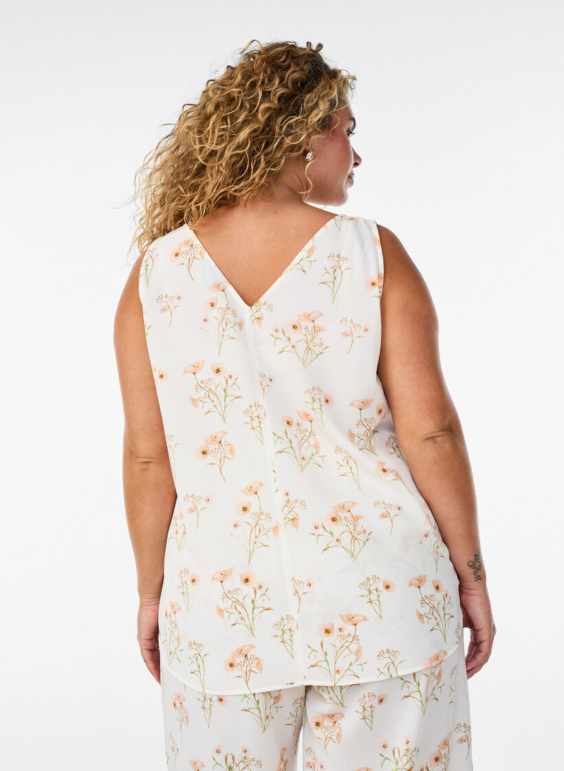 Printed top with v-neck, White, Model image number 2
