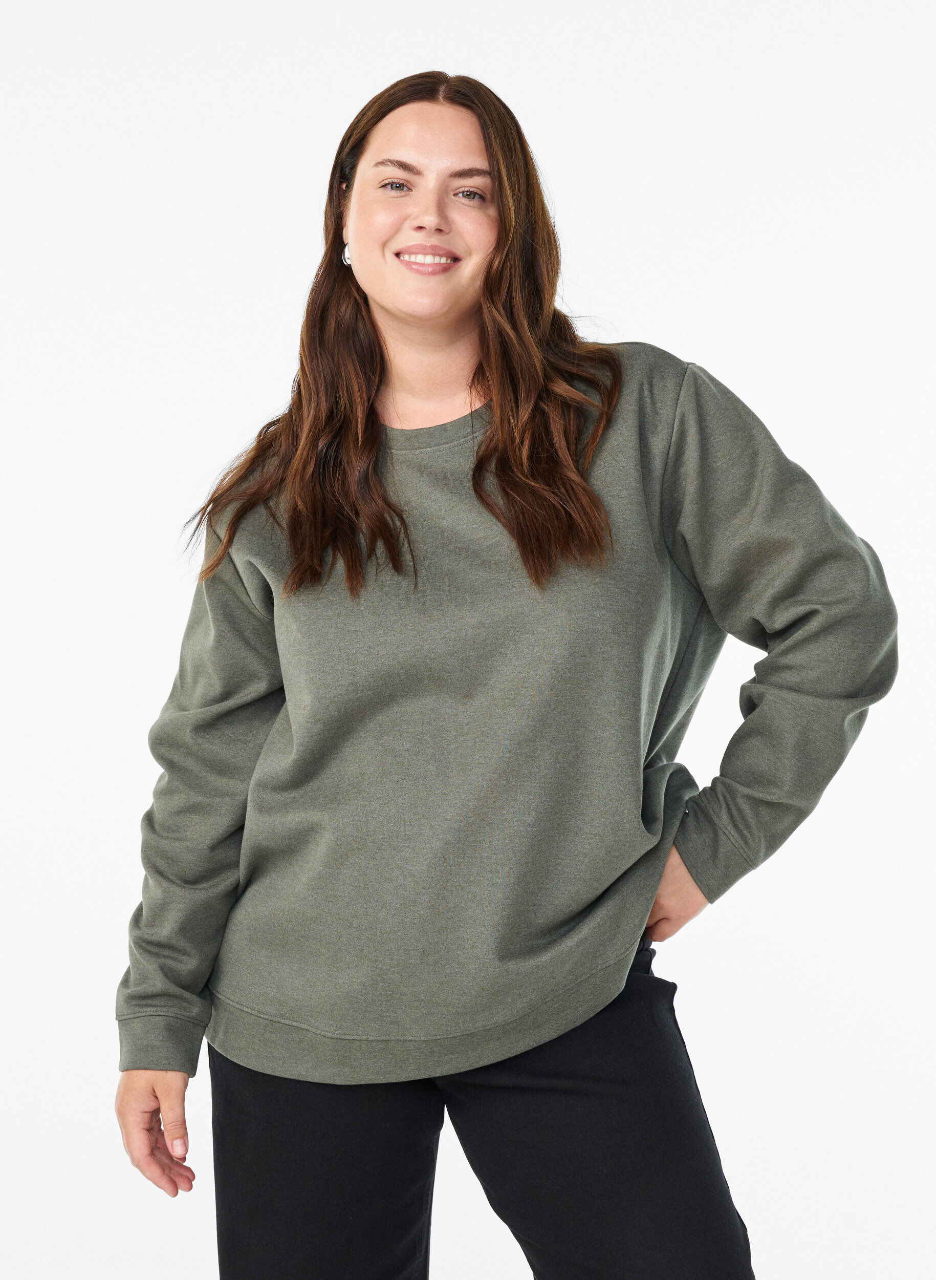 ZizzifashionSweatshirt with crew neck, Green, Model image number 0