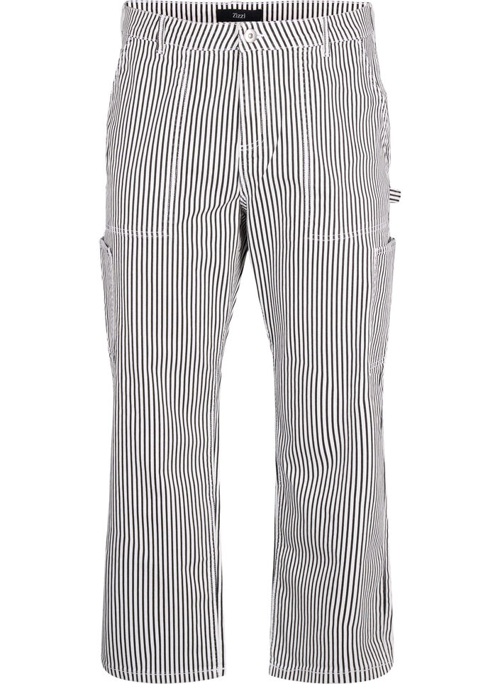 Striped cargo jeans with a straight fit, Black White Stripe, Packshot image number 0