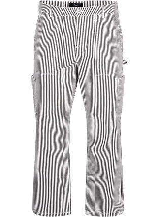 Striped cargo jeans with a straight fit, Black White Stripe, Packshot image number 0