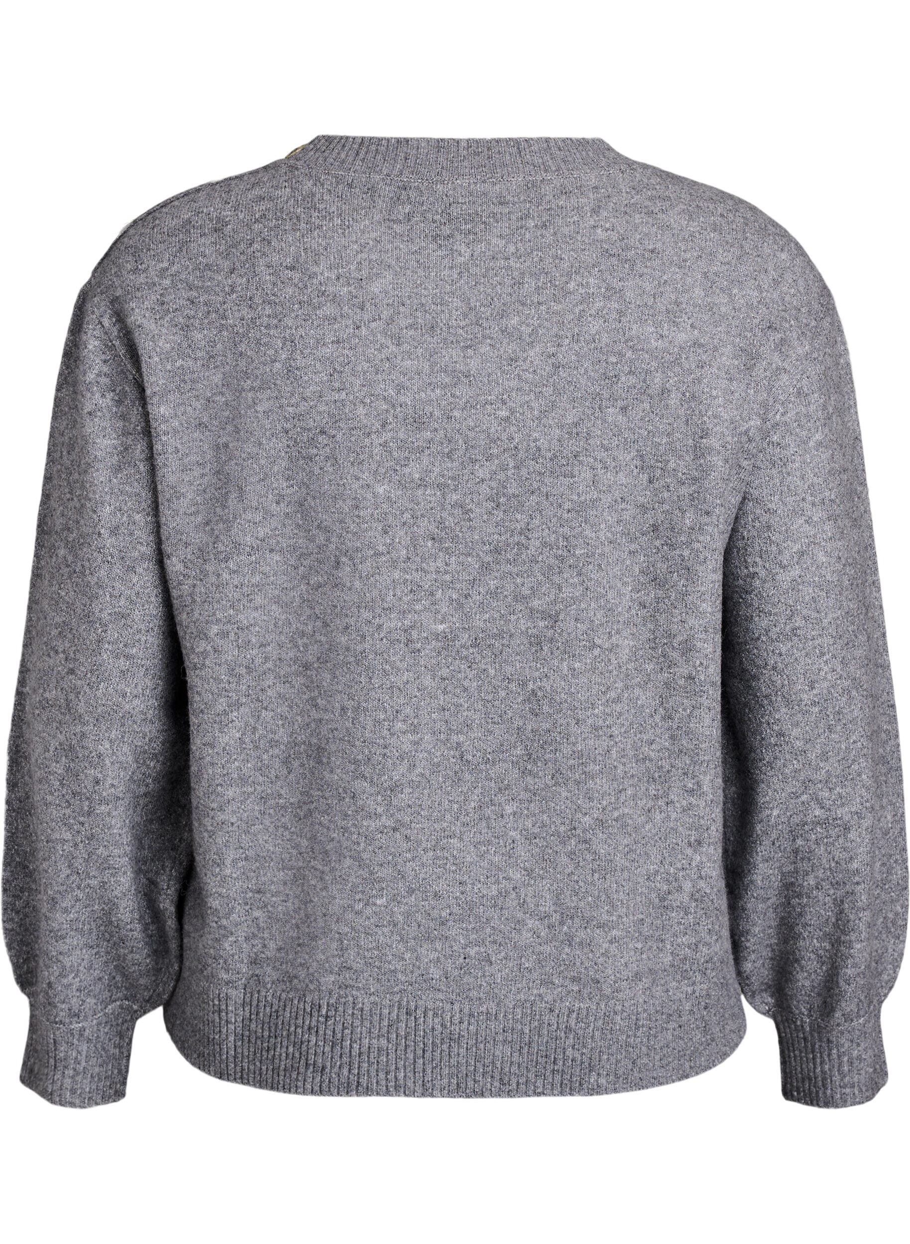ZizzifashionKnit blouse with button detail, Grey, Packshot image number 1