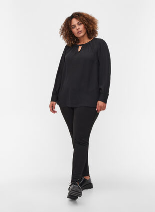 Blouse with long sleeves, Black, Model image number 2