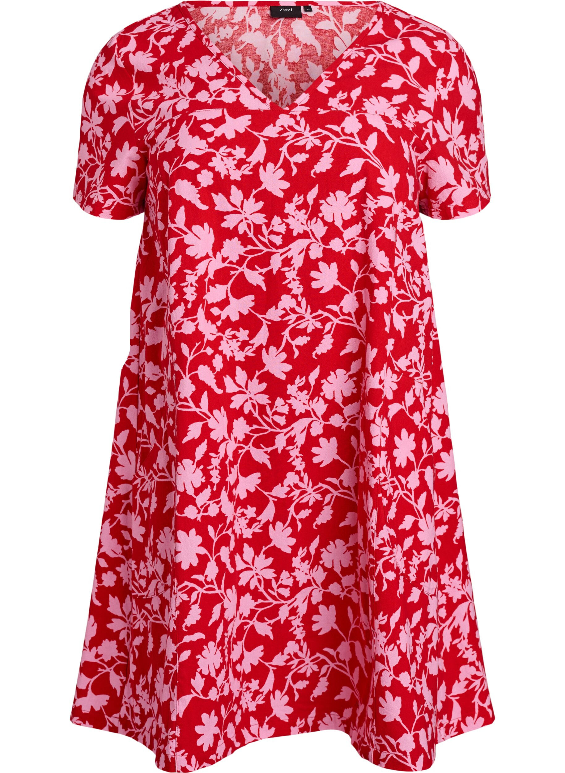 Zizzifashion Short a-line dress with floral print, Red, Packshot image number 0