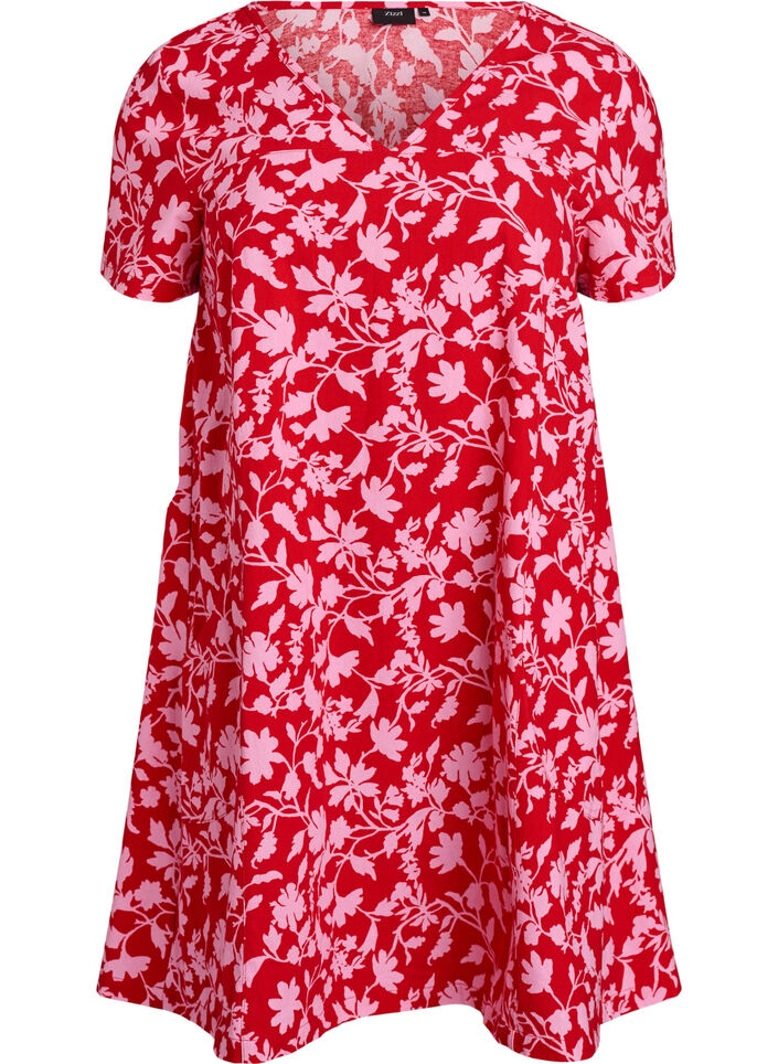 Short a-line dress with floral print, Red, Packshot image number 0