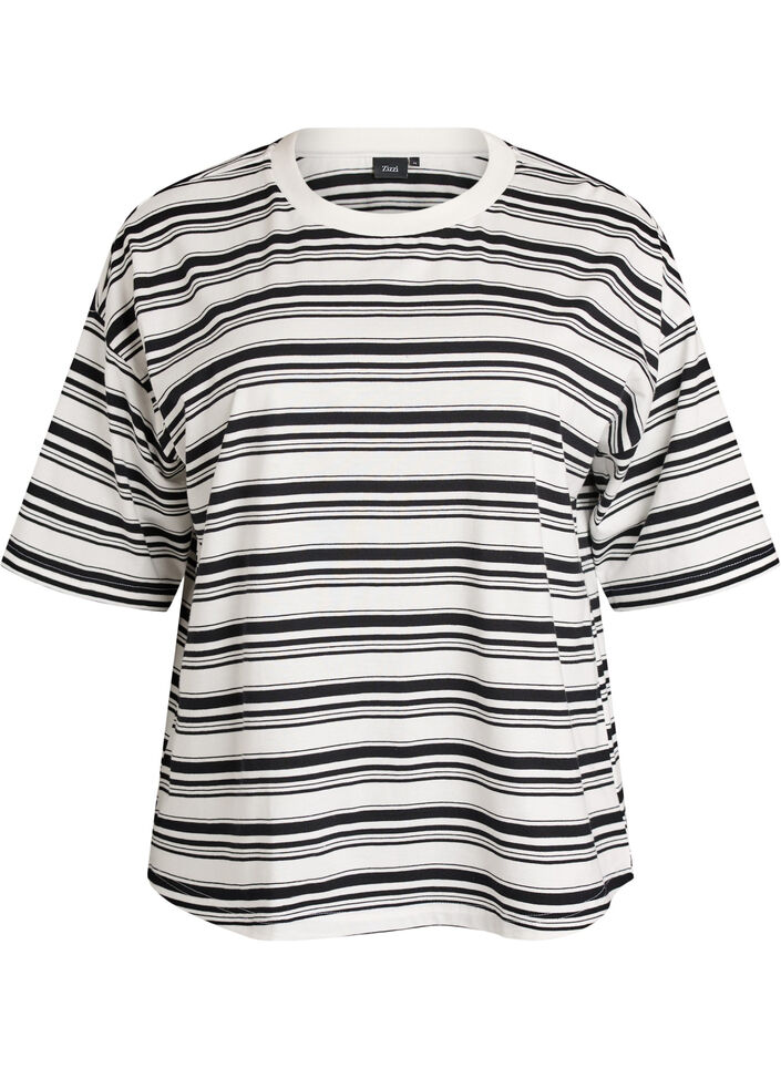 Boxy T-shirt with striped pattern, Black, Packshot image number 0