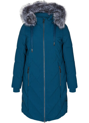 Winter jacket with removable hood and faux-fur collar, Reflecting Pond, Packshot image number 0