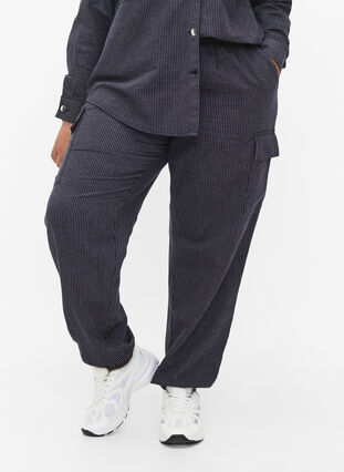Pinstriped cotton cargo pants, Dark Blue Stripe, Model image number 2