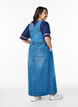 Midi denim overall dress, Blue, Model image number 1