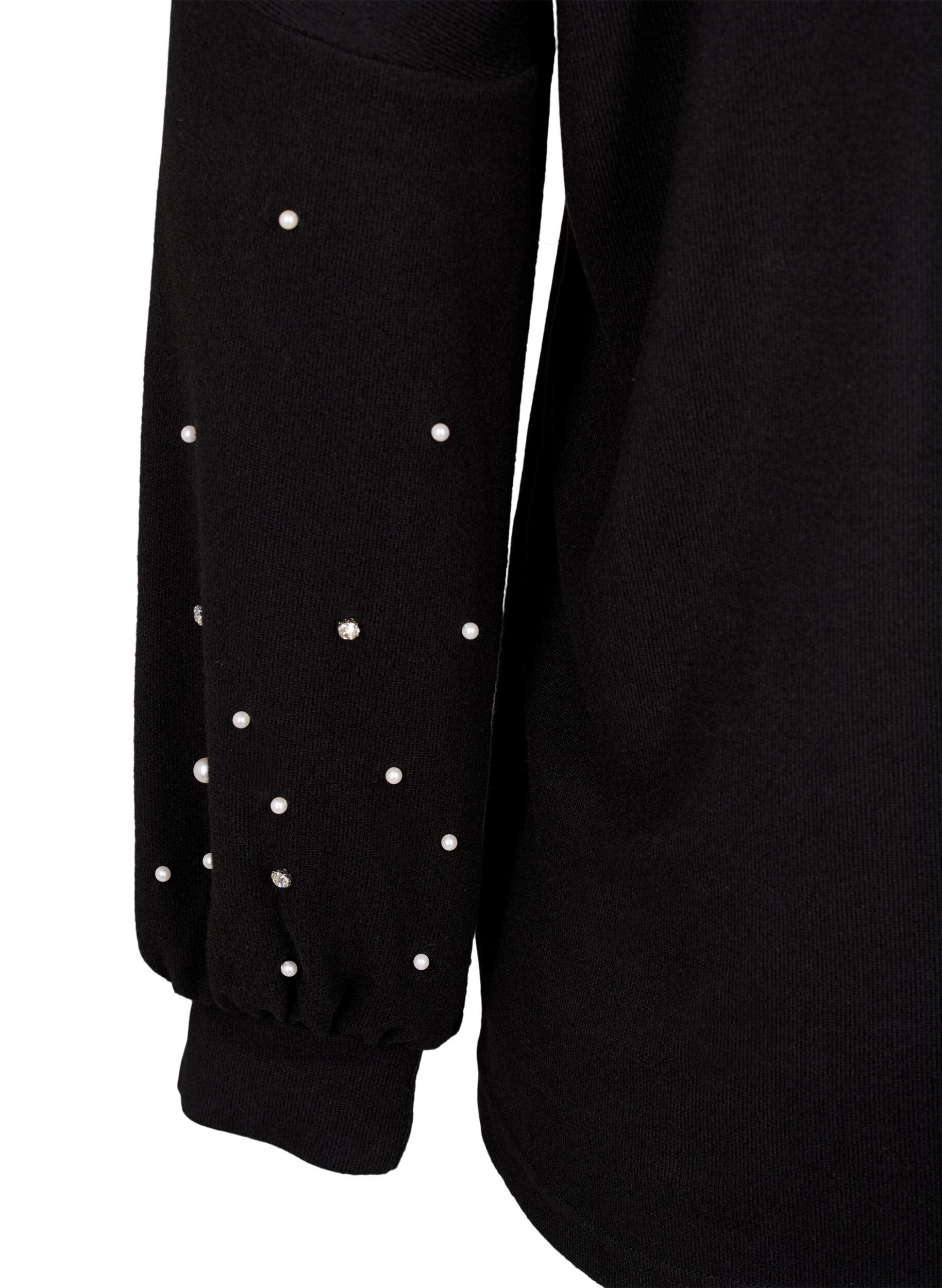 Zizzifashion Solid coloured blouse with pearls, Black, Packshot image number 3