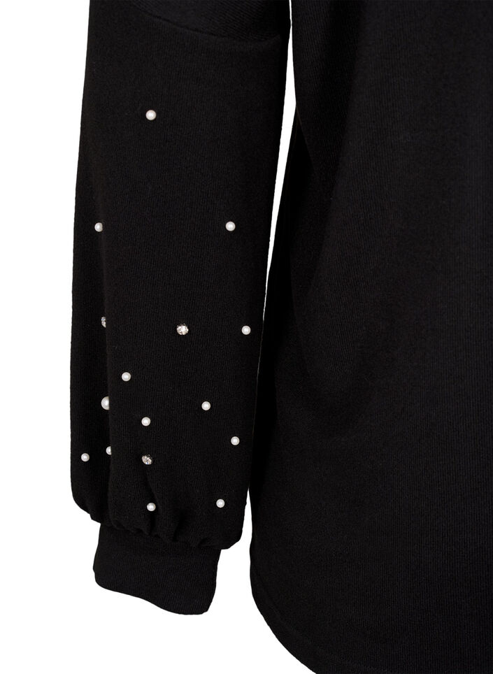 Solid coloured blouse with pearls, Black, Packshot image number 3