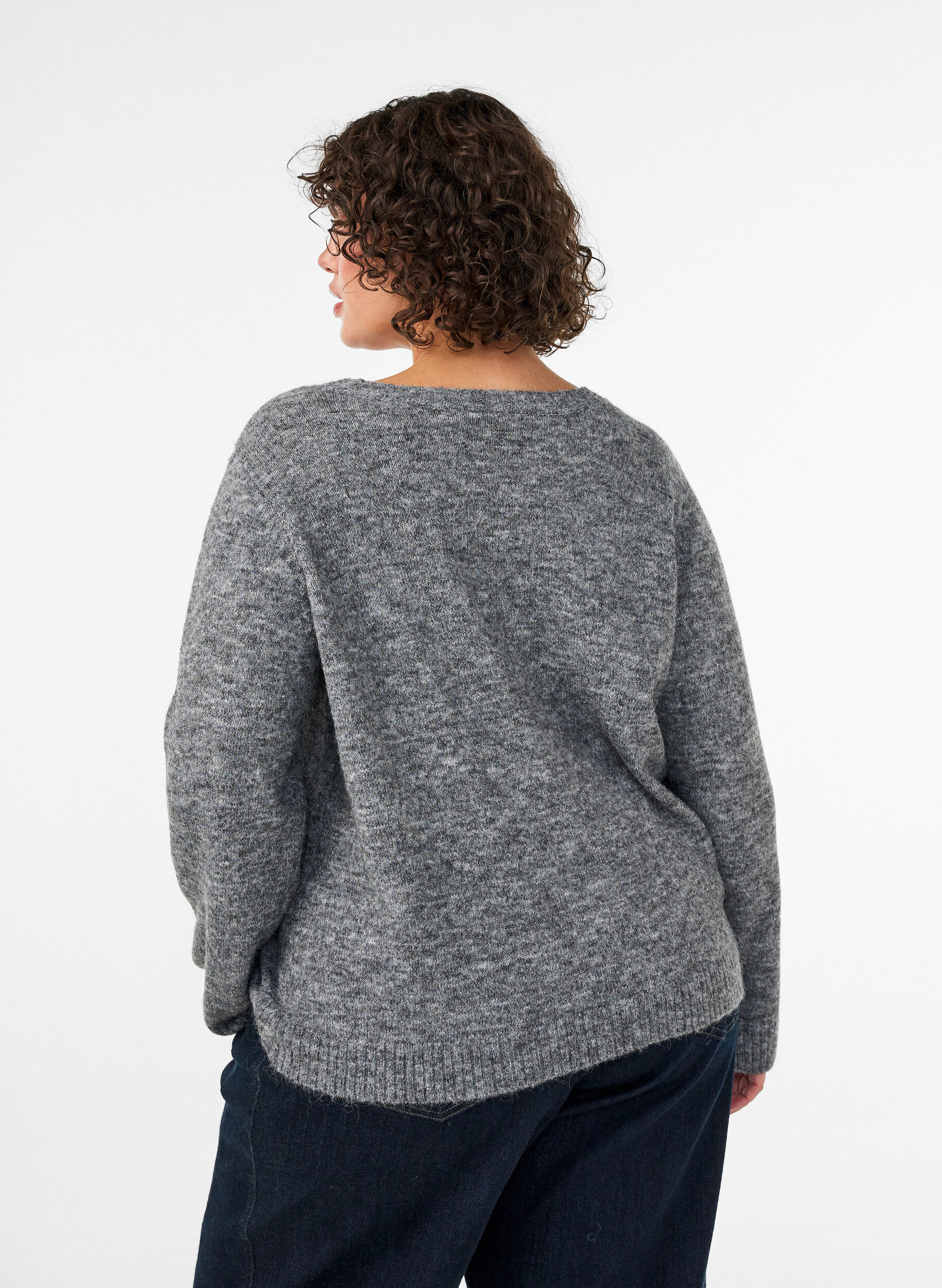 ZizzifashionLoose round neck jumper, Grey, Model image number 2