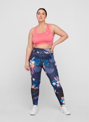Cropped sports leggings with floral print, Blue Flower, Model image number 2