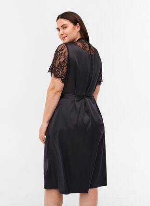 Dressing gown with lace sleeves, Black, Model image number 1