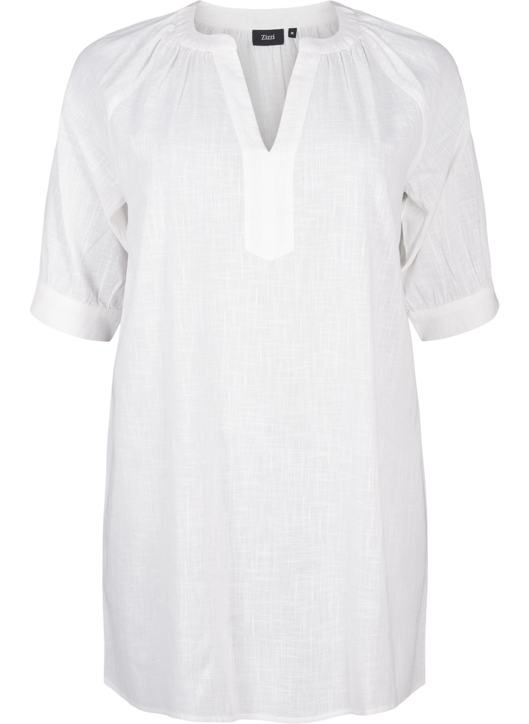 Zizzifashion Cotton tunic with a V-neck, White, Packshot image number 0
