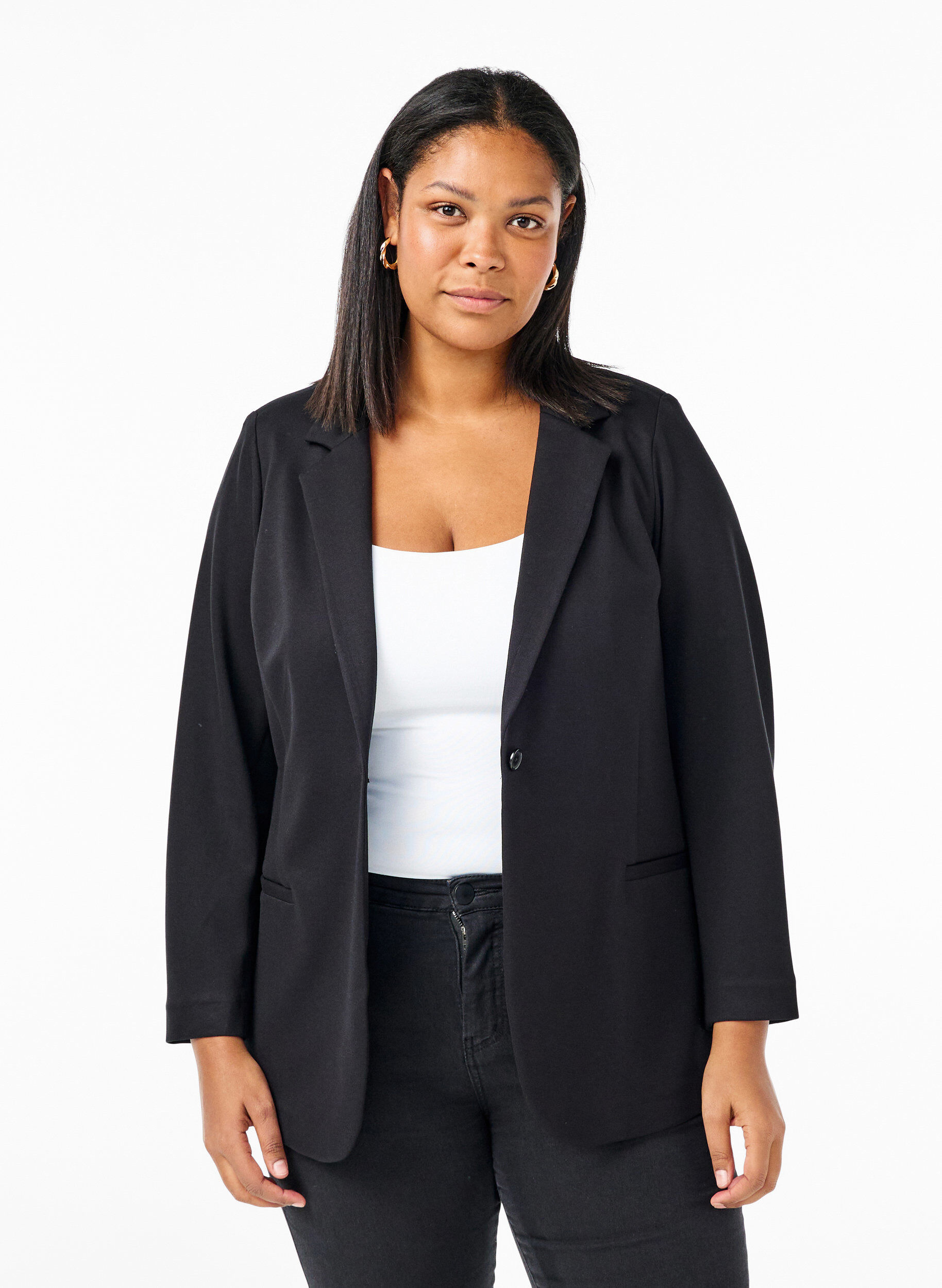 Simple blazer with button closure, Black, Model