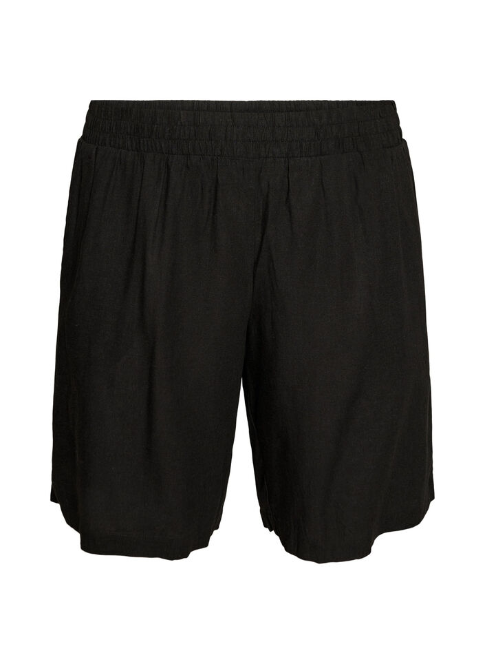 High-waisted linen and viscose shorts, Black, Packshot image number 0