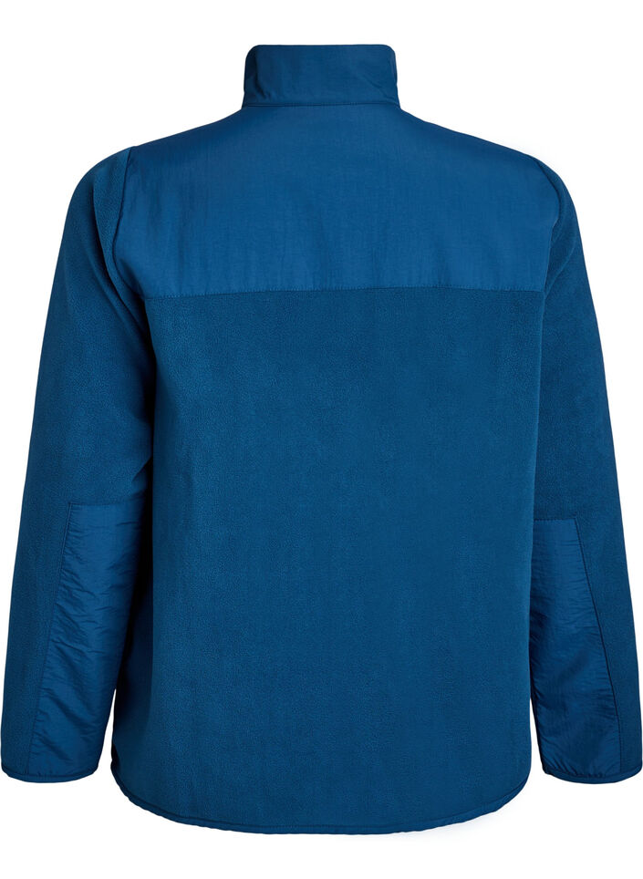 Fleece jacket with high collar and pockets, Blue, Packshot image number 1