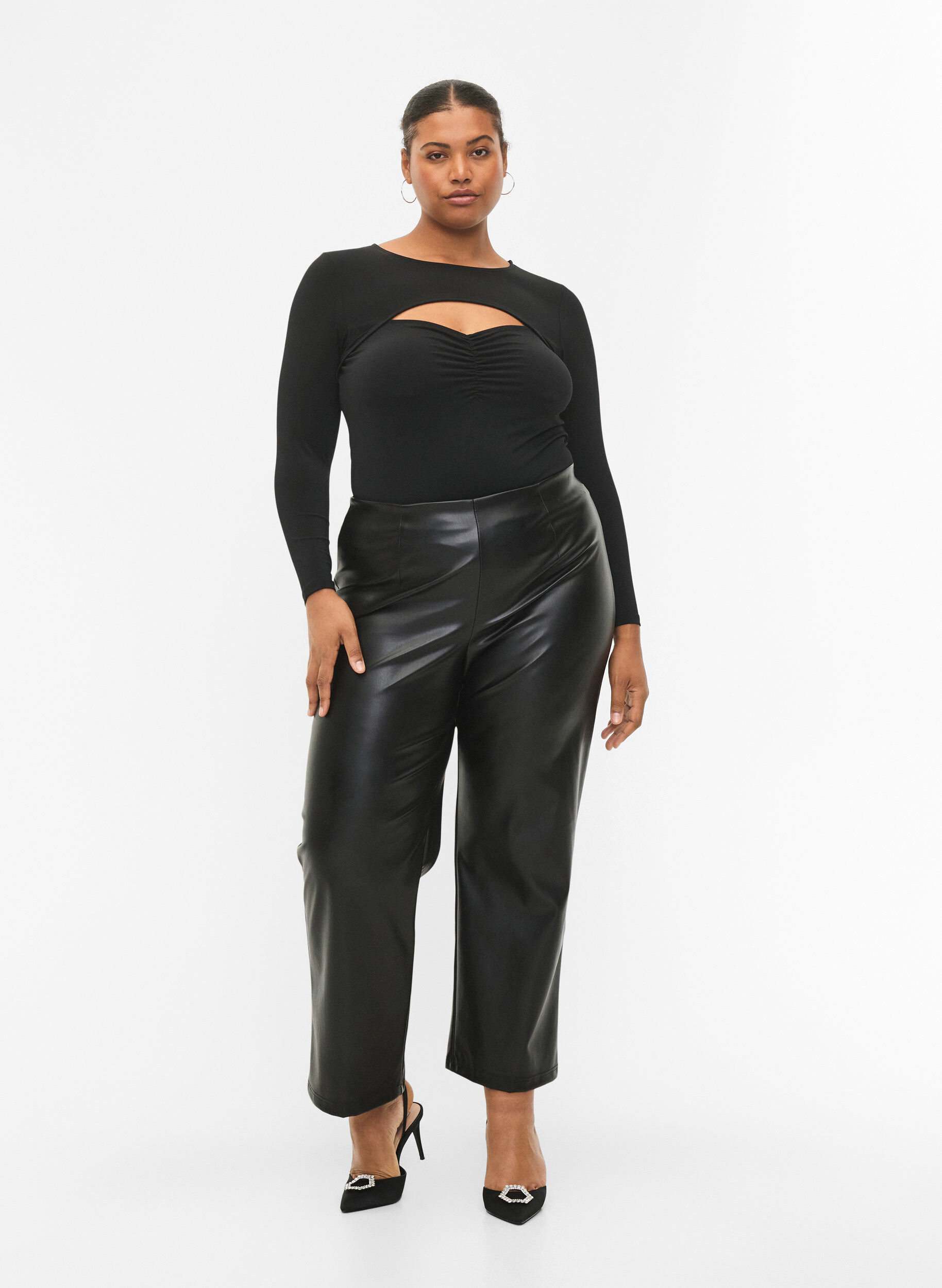 Zizzifashion Cut-out blouse with long sleeves, Black, Model image number 3