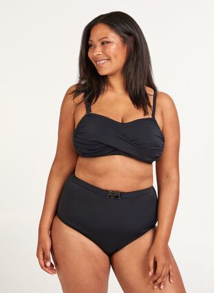 High waisted bikini bottoms with a buckle, Black, Model image number 0