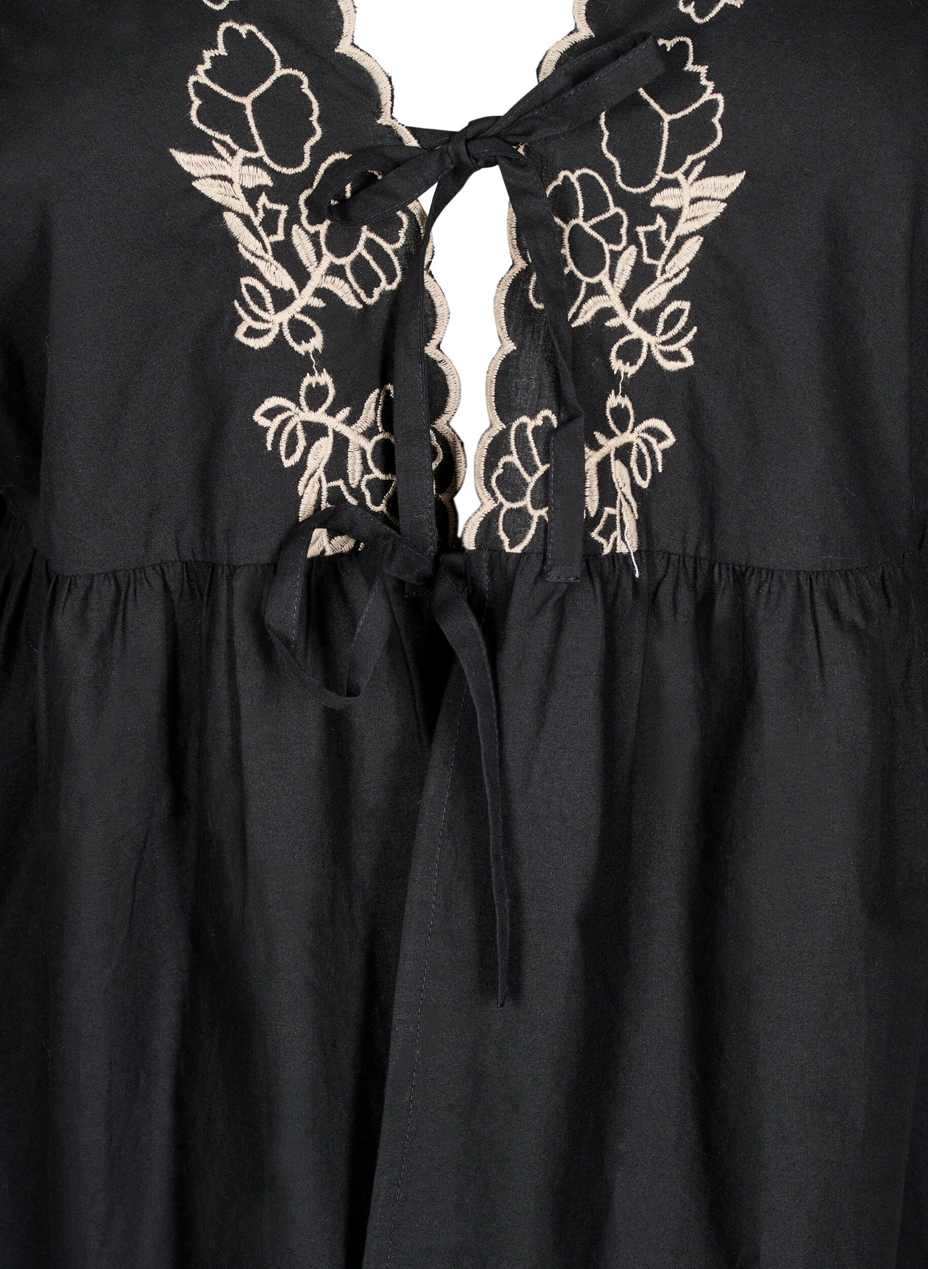Zizzifashion Blouse with open front and embroidered details, Black, Packshot image number 2