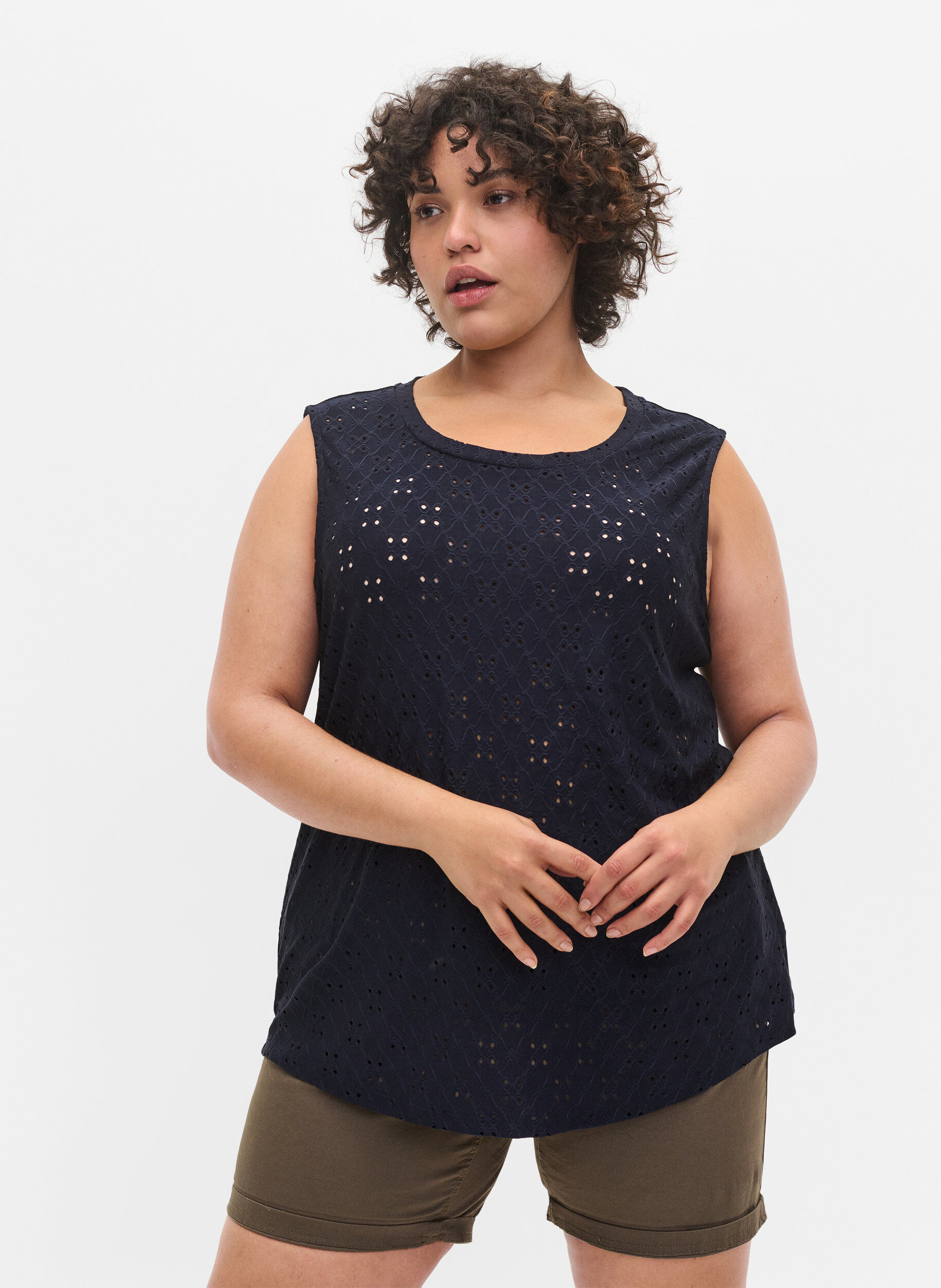 Zizzifashion Top with broderie anglaise, Night Sky, Model image number 0
