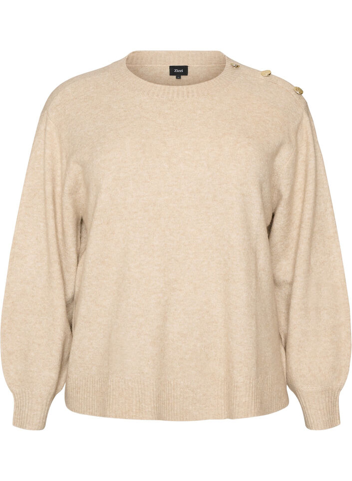 Knit blouse with button detail, Beige, Packshot image number 0