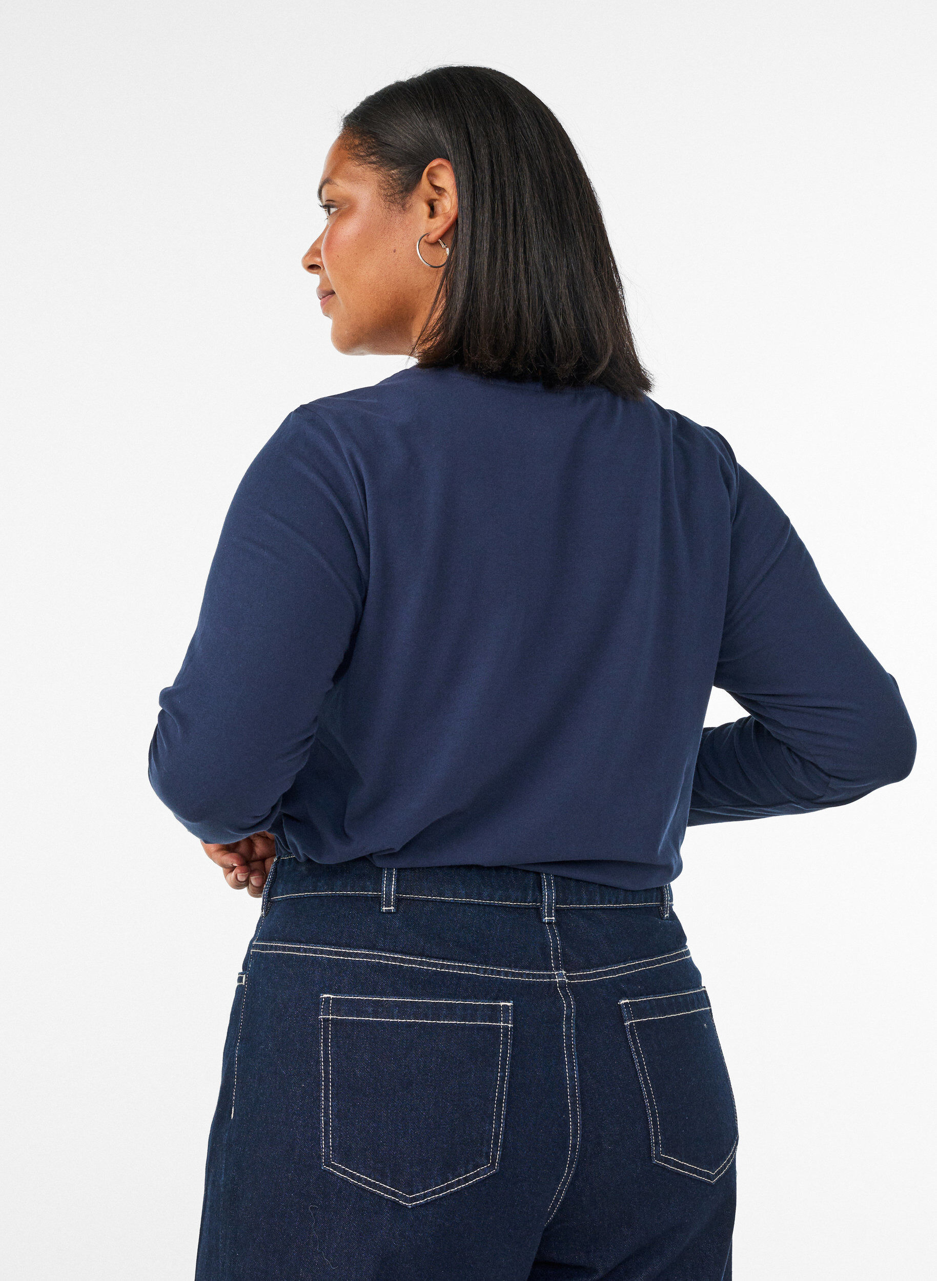 ZizzifashionBasic jersey blouse with long sleeves, Blue, Model image number 2