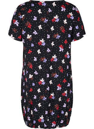 Short-sleeved viscose dress with print, Black Dot Flower, Packshot image number 1