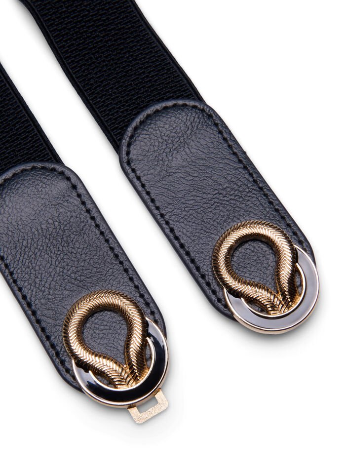 Elasticated waist belt with gold details, Black, Packshot image number 1