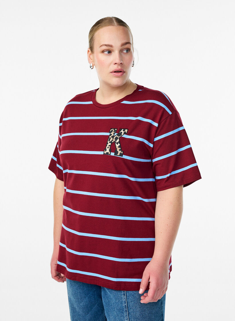 T-shirt with stripes and leopard detail, Red, Model image number 0