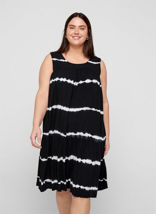 Printed midi dress in viscose, Black Batik, Model image number 0