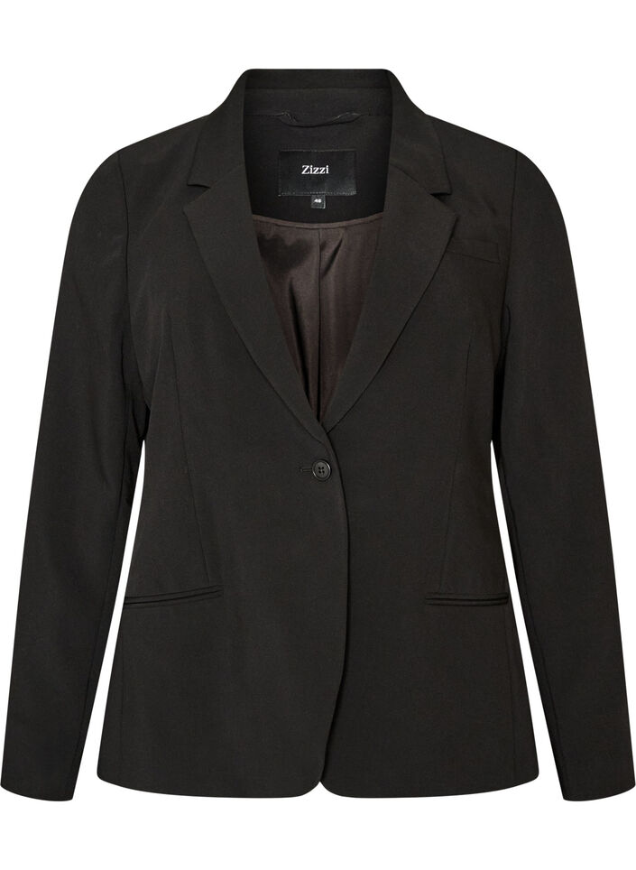 Classic blazer with a single button closure, Black, Packshot image number 0