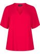 Short-sleeved blouse with V-neck, Red, Packshot image number 0