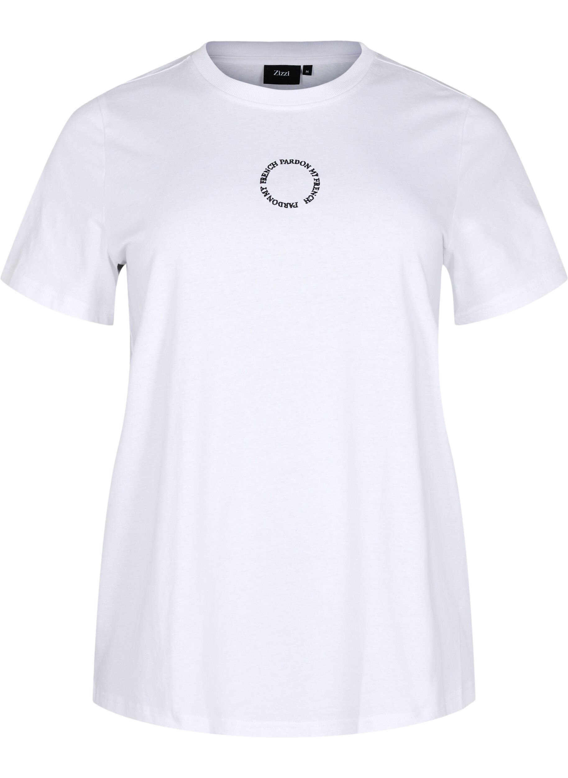 Zizzifashion Cotton T-shirt with embroidery detail, White, Packshot image number 0