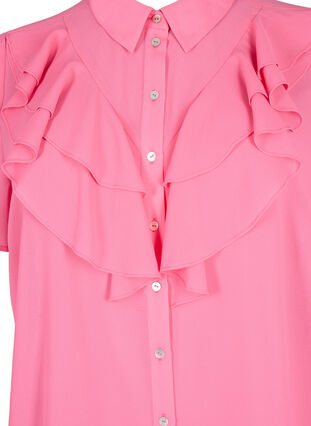 Short sleeve shirt blouse with ruffles, Pink Power, Packshot image number 2