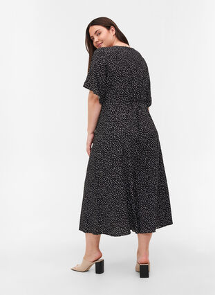Viscose midi dress with polka dots and buttons, Black w. Dot, Model image number 1