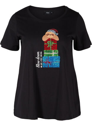Christmas t-shirt in cotton, Black Gift, Packshot image number 0