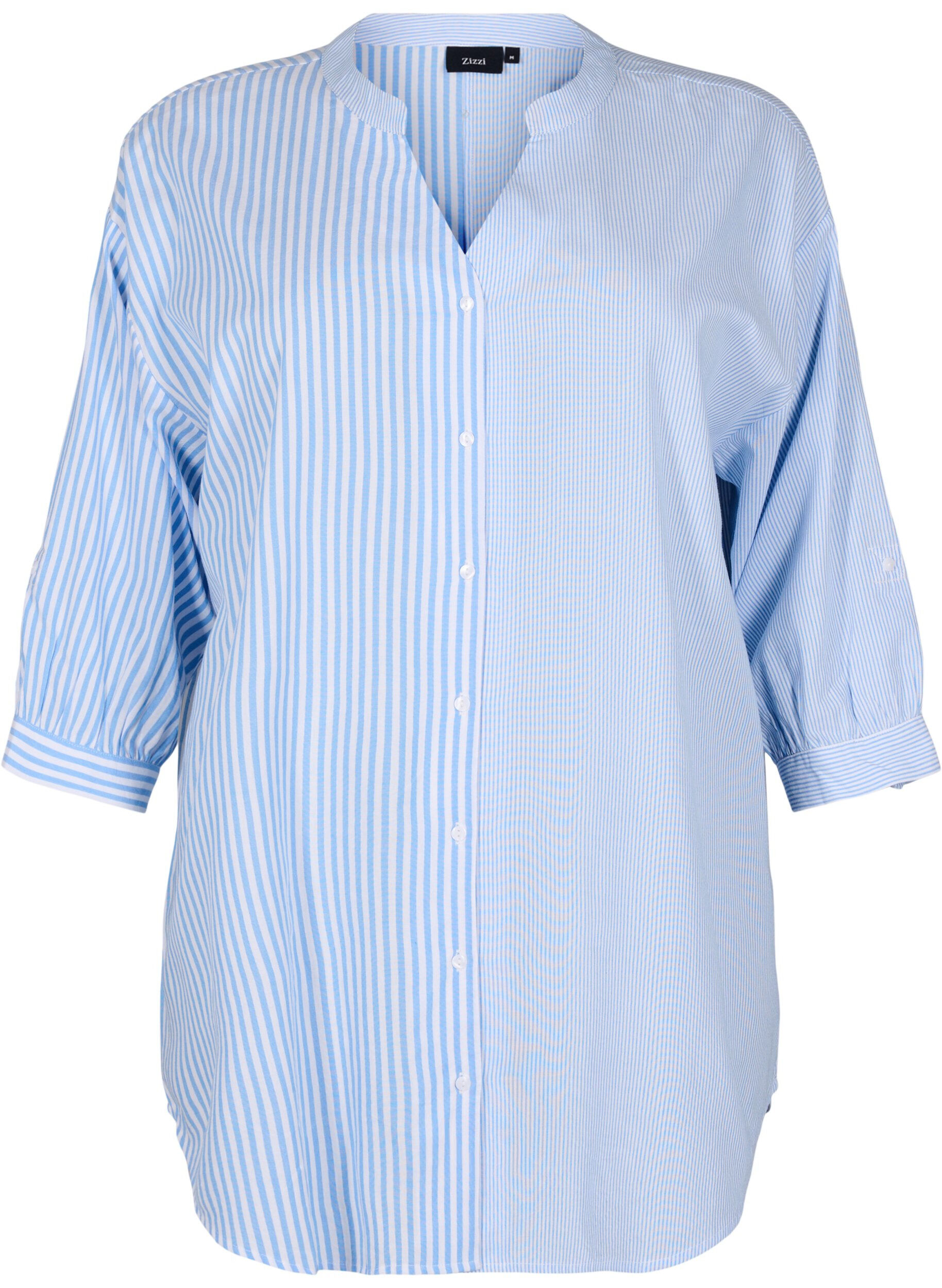 Zizzifashion Striped tunic with 3/4 sleeves, Light Blue, Packshot image number 0