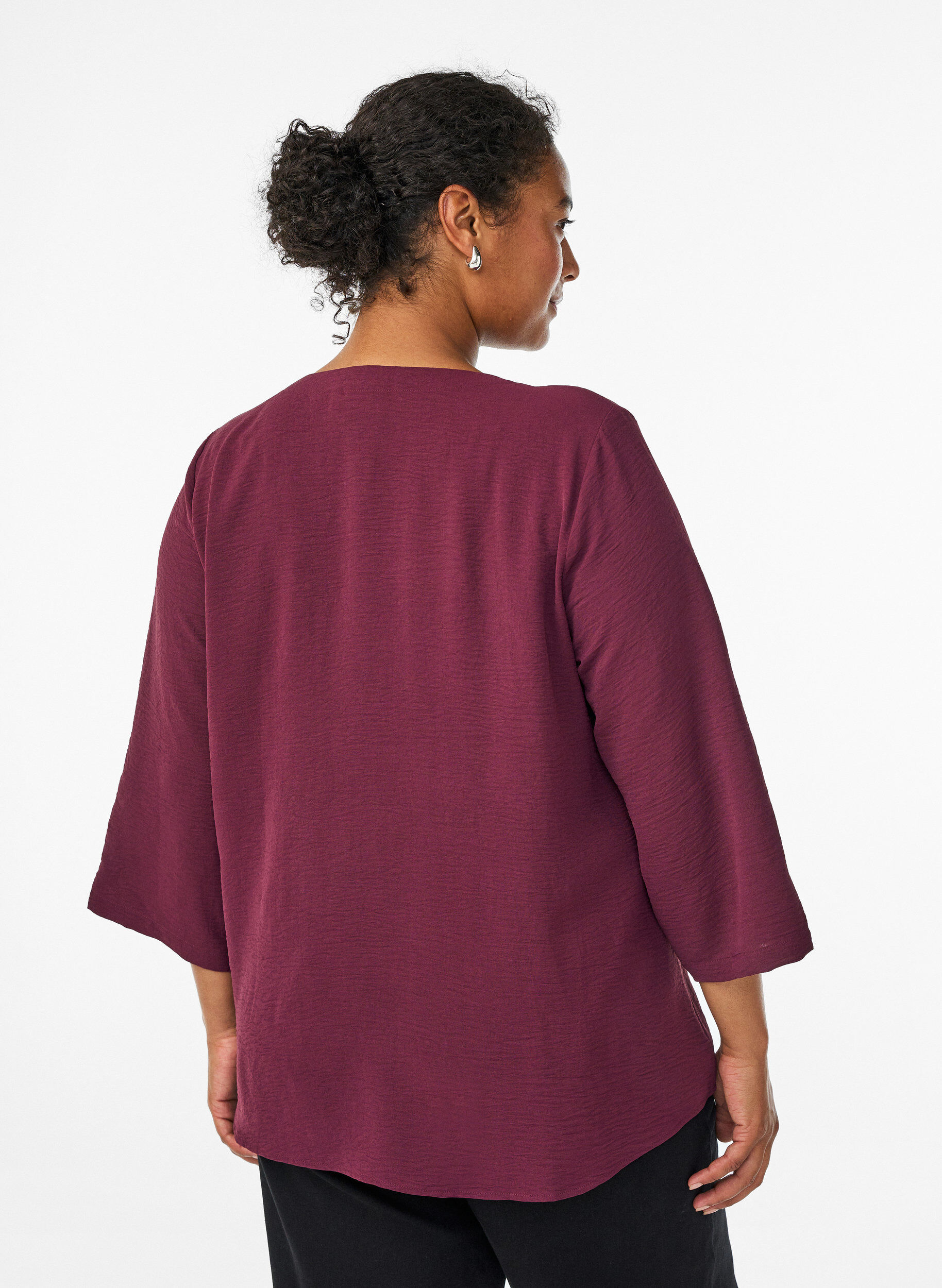 Zizzifashion Blouse with 3/4 sleeves, Dark Bordeaux, Model image number 2